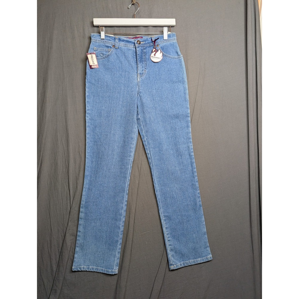 Gloria Vanderbilt Amanda Petite Straight Leg Jeans Light Wash Blue Stretch